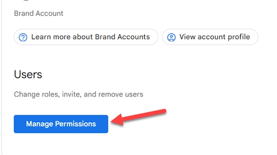 A red arrow pointing to the option "Manage Permissions".