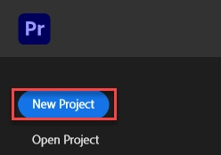 The "New Project" button with a box around it.
