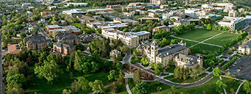 Aerial view of Old Main Hill on the Logan campus