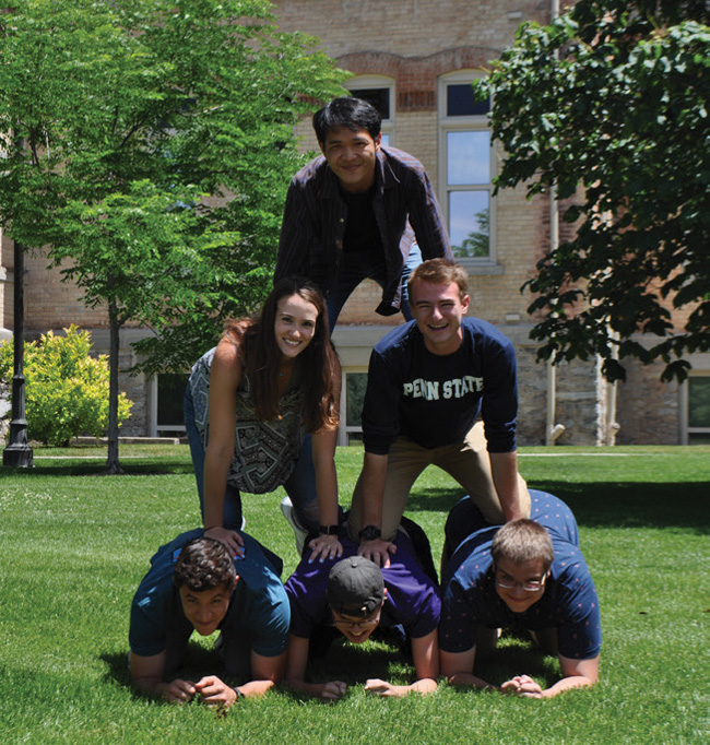 Chemistry & Biochemistry interns making a human pyramid