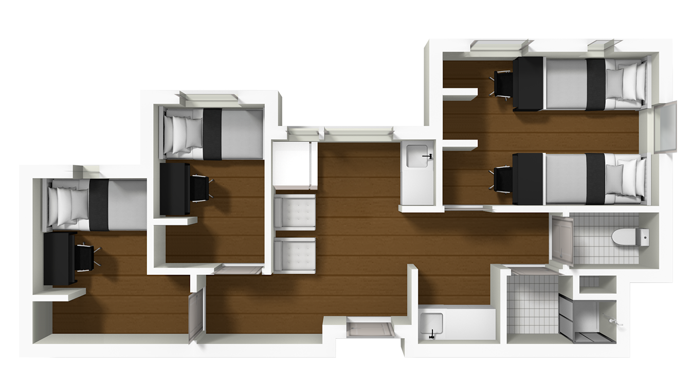 Central Suites 4-bed with private rooms floorplan