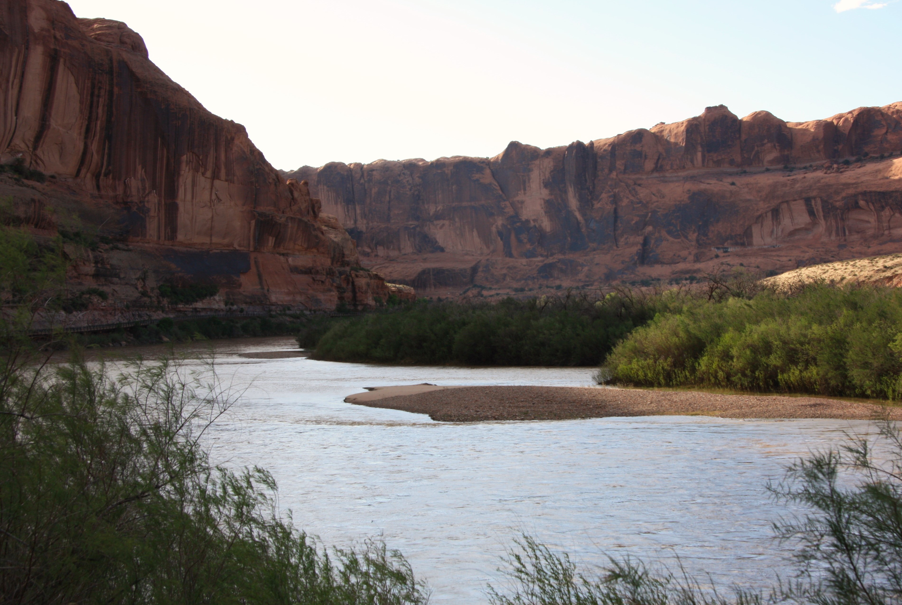 Flowing Colorado river in front of a plateau