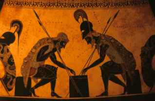 Greek Vase: Achilles and Ajax playing a game (click to see larger image)