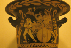 Bell krater from Paestum depicting Silenus and Dionysus (click to see larger image)