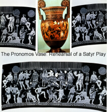 The Pronomus vase depicting the rehearsal of satyr play (click to see larger image)
