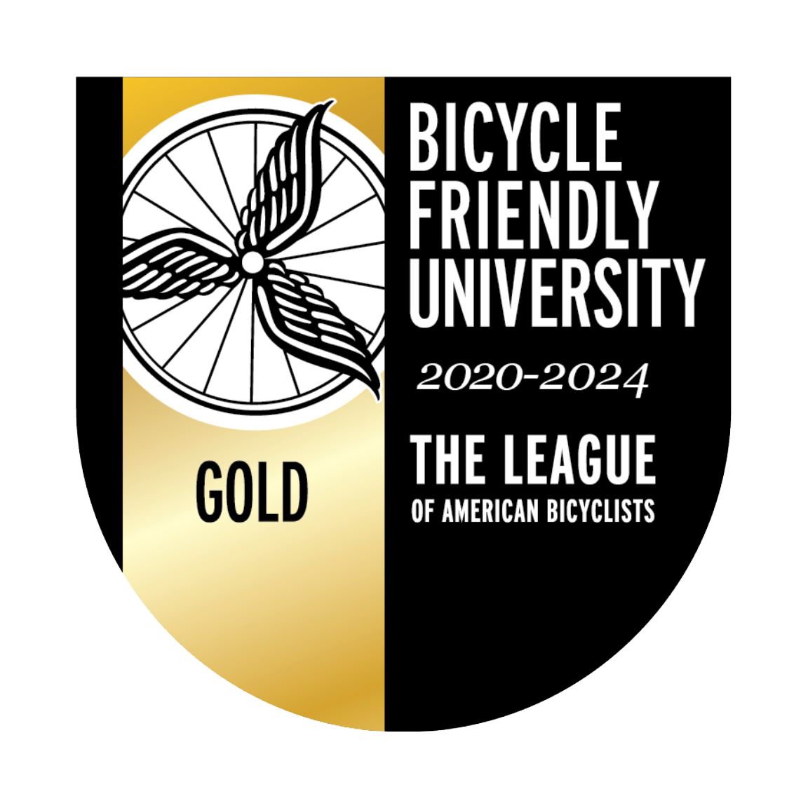 gold badge from The League of American Bicyclists for being a Bicycle Friendly University 2020-2024
