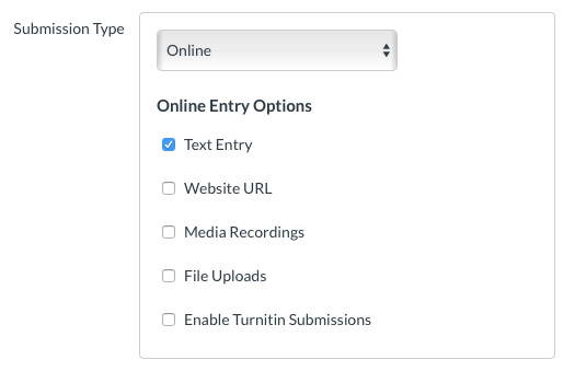 submission type box showing online and text entry checked