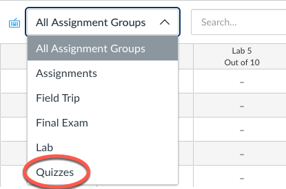 Asll assignment groups dropdown menu