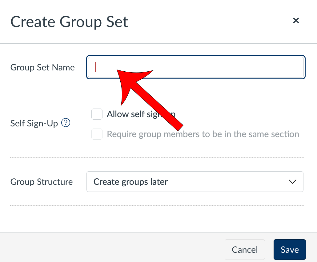 Canvas group set name field.