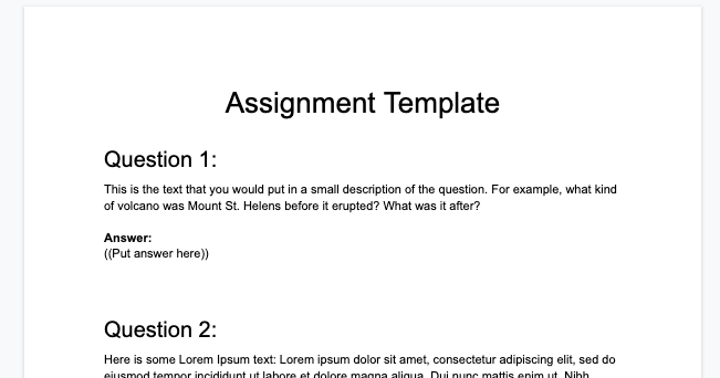 google doc assignment template