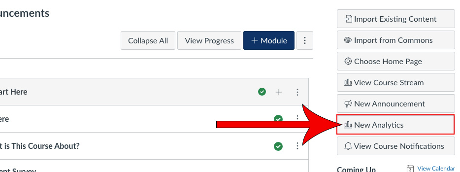 arrow pointing at new analytics button