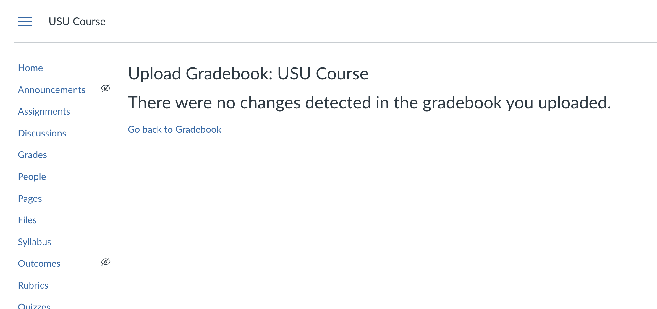 No Changes Detected in Gradebook preview.