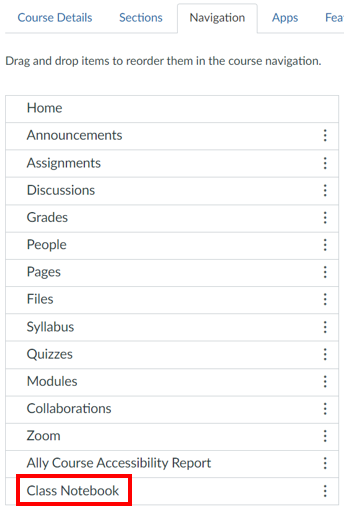 class notebook in section visible to students