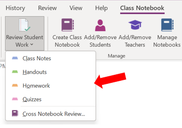 the options available in the student review tab