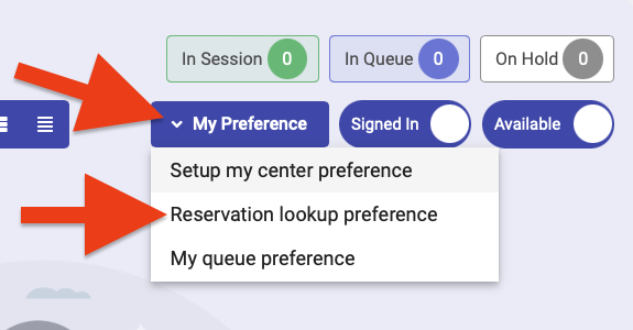 Reservation lookup preference button location