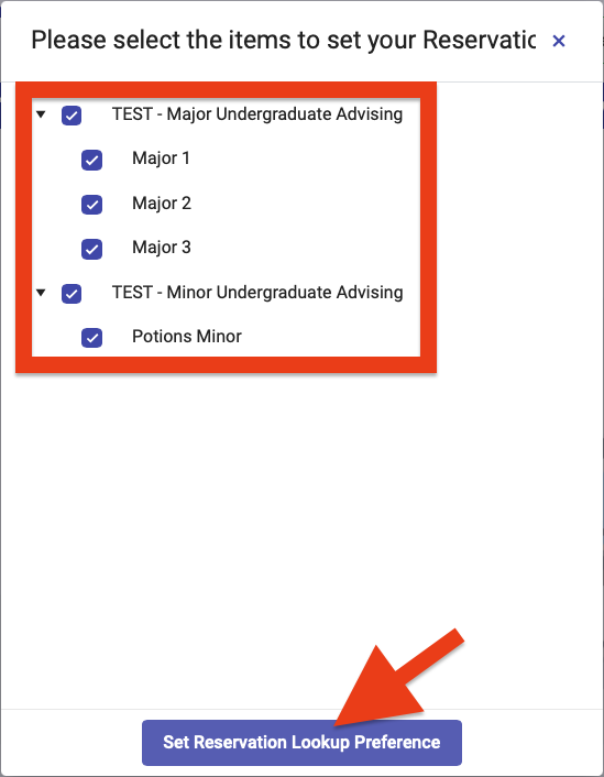 Example of Reservation Lookup Preference window with Set EReservation lookup Preference button.