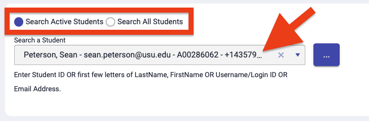 student search bar in the student profiles