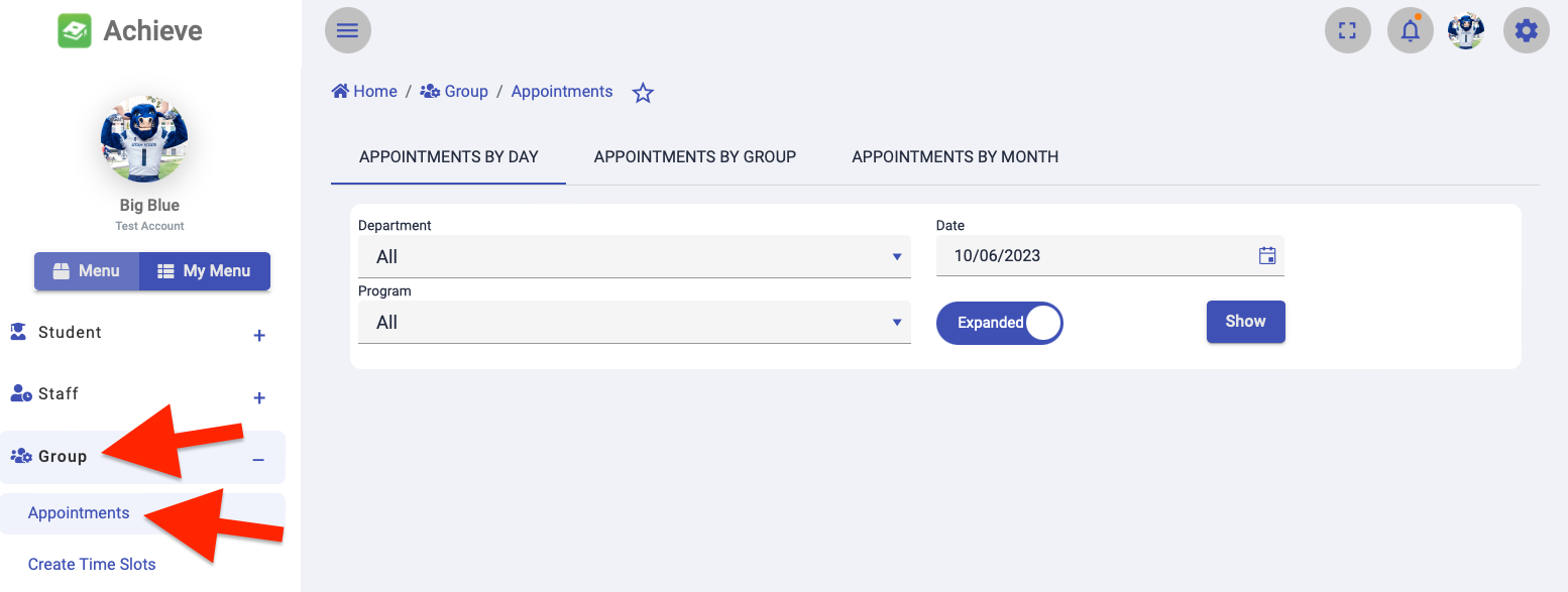 location of the group appointments page