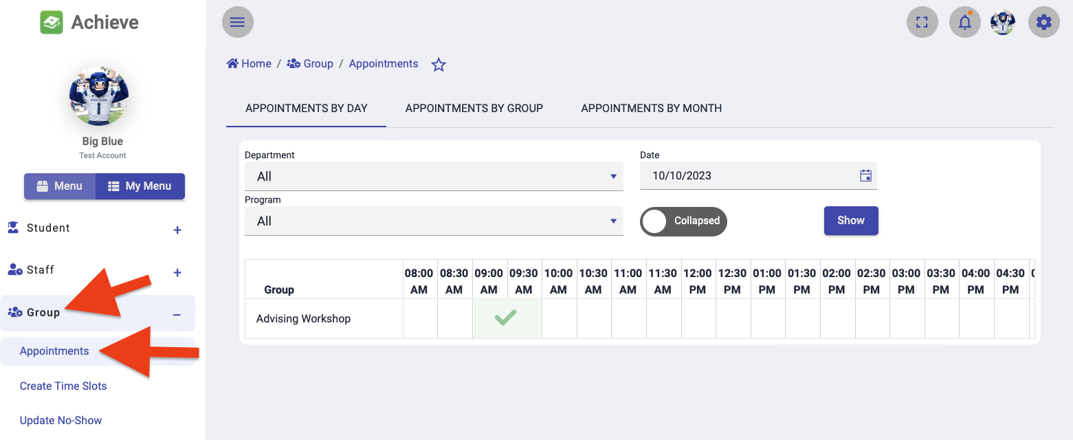 Group Appointments by Day page