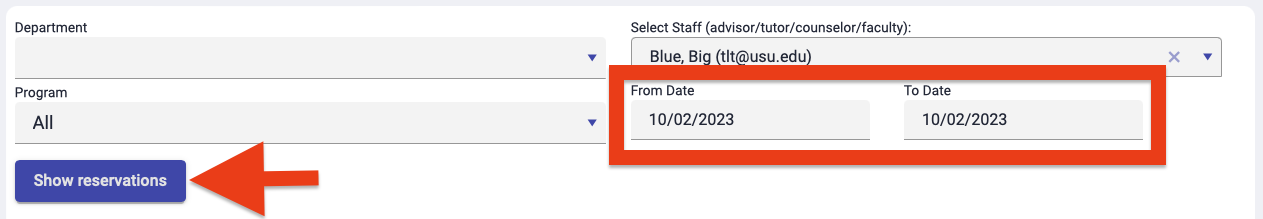 selecting a date range from the filters available on the Reassign Appointments page