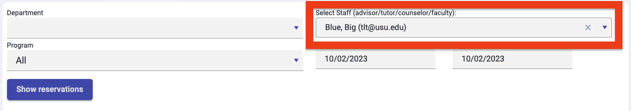selecting an advisor from the filters available on the Reassign Appointments page