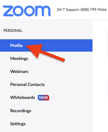 the location of the profile option in Zoom
