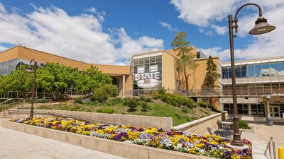 A U State logo is seen at the Taggart Student Center.