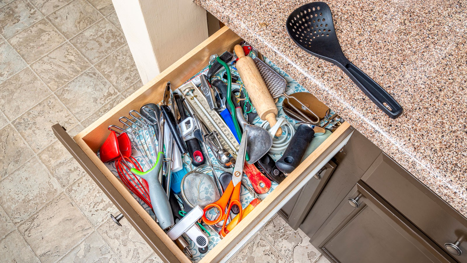 A kitchen junk drawer.